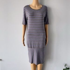 Luluore Julia Drop-Waist Stripe Gray Blue Short Sleeve Dress